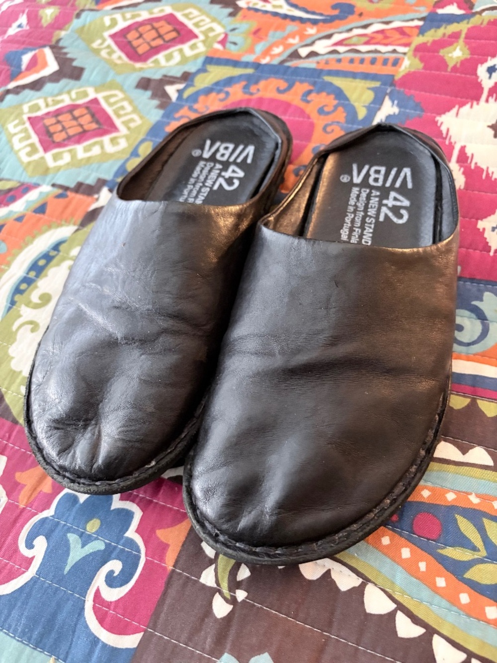 VIBA Roma Black Leather Mules Slip-on Shoes Size 42